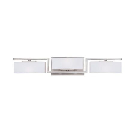 Designers Fountain Meridian 25in 3-Light Satin Platinum Retro Modern Indoor Vanity Light with White Opal Glass Shades 6713-SP